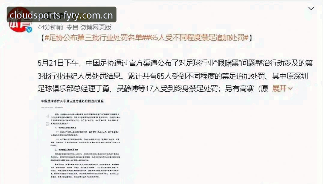 风云体育官方下载入口 中国足协第三批禁足名单最新动态:65人受罚,职业足球反腐风暴持续升级